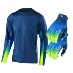 Completo Troy Lee Designs Maglia Skyline + Guanti Air Jet Blu/giallo