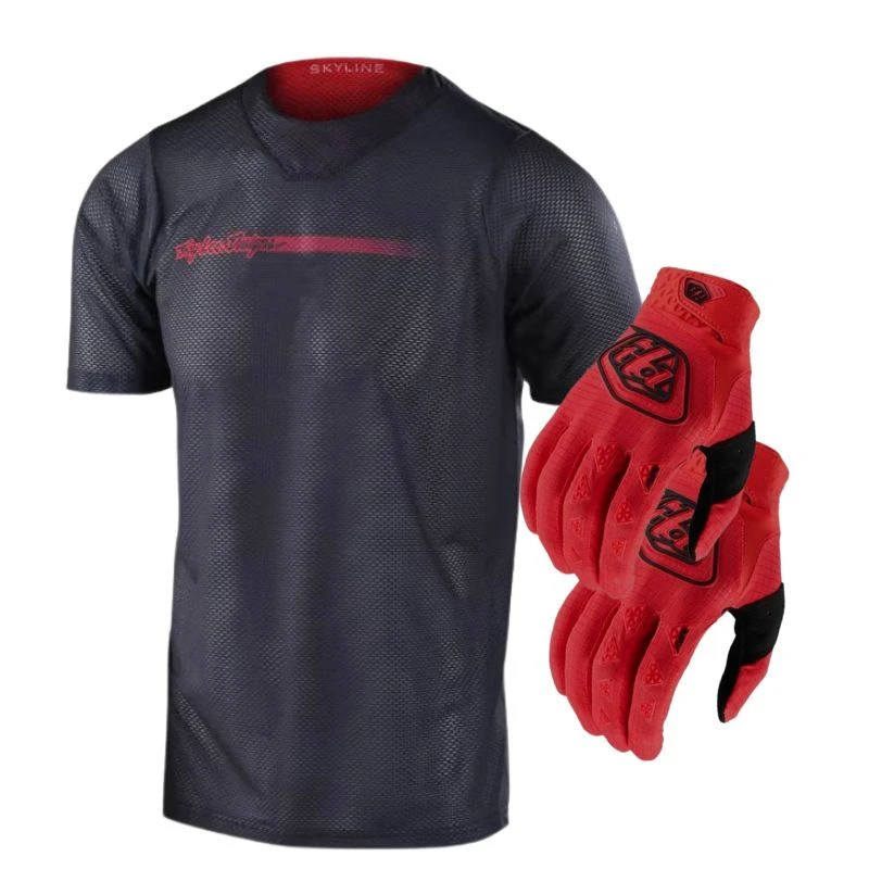 Completo Troy Lee Designs Maglia Skyline+Guanti Air Rosso 1 Completo Troy Lee Designs Maglia Skyline+Guanti Air Rosso
